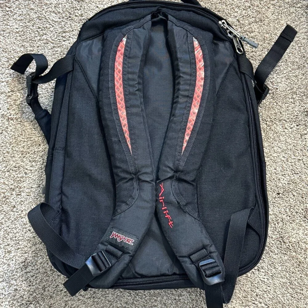 Jansport Airlift Backpack Multiple Zippers Large Black Hiking Outdoor Computer